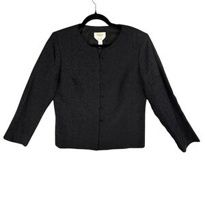 Talbots Petites Pure Silk Jacket Women's 8 Black Embossed Floral Blazer Black